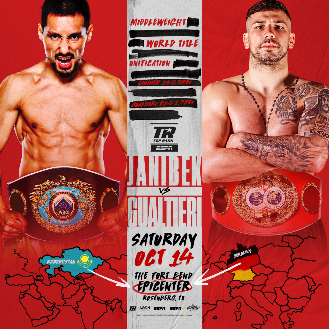 Middleweight World Title Unification: Janibek Alimkhanuly Vs Vincenzo Gualtieri • Sat., Oct 14th Live On ESPN